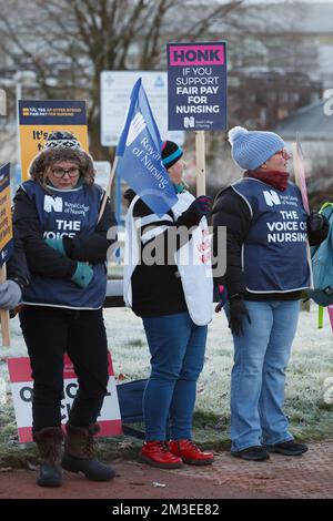 Carmarthen, UK. 15th Dec, 2022. Nurses on a picket line at Glangwili General Hospital, Carmarthen as nurses in Wales, Northern Ireland and England take industrial action in a dispute over pay. Credit: Gruffydd Thomas/Alamy Live News Stock Photo