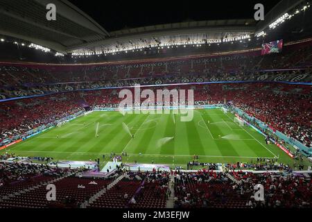 December 14, 2022, Al Bayt Stadium, Doha, QAT, World Cup FIFA 2022, semifinals, France vs Morocco, in the picture overview of the stadium, the pitch is watered. Stock Photo