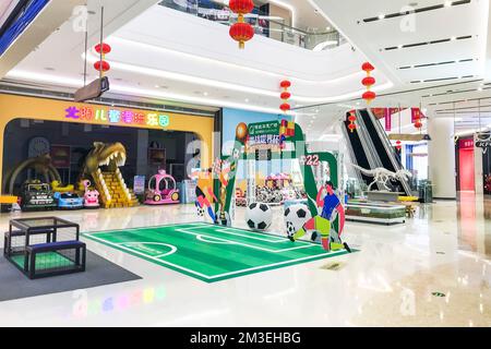 CHANGCHUN, CHINA - DECEMBER 15, 2022 - An interactive play area specially built for the Qatar World Cup stands empty in Changchun, Jilin province, Chi Stock Photo