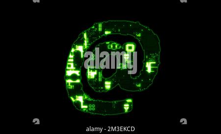 at sign, glowing high tech digital cyberpunk green font on black, isolated - object 3D rendering Stock Photo