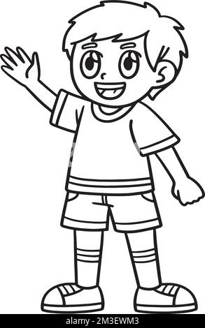 Happy Boy Isolated Coloring Page for Kids Stock Vector