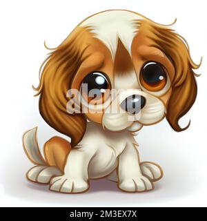 a little puppy with big eyes sitting down on the ground with a sad look on its face. . Stock Photo