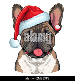 a dog wearing a santa hat with a tongue out and tongue out. . Stock Photo