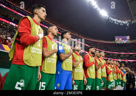 AL KHOR, QATAR - DECEMBER 14: Substitutions of Morocco prior to the Semi Final - FIFA World Cup Qatar 2022 match between France and Morocco at the Al Bayt Stadium on December 14, 2022 in Al Khor, Qatar (Photo by Pablo Morano/BSR Agency) Stock Photo