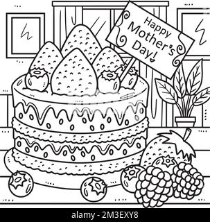 Happy Mothers Day Cake Coloring Page Illustration Stock Vector Image ...