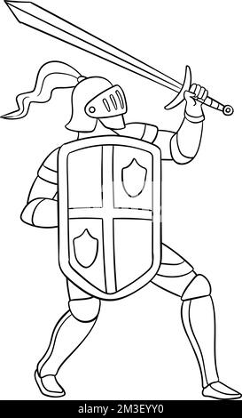 Knight Attacking Pose Coloring Page Illustration Stock Vector Image ...