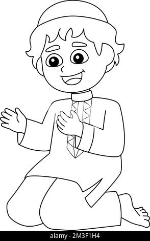 Ramadan Muslim Praying Coloring Page for Kids Stock Vector Image & Art ...