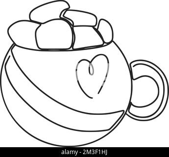 Cup of coffee with marshmallows line art Stock Vector