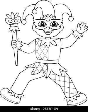 Mardi Gras Jester Boy Coloring Page Illustration Stock Vector Image ...