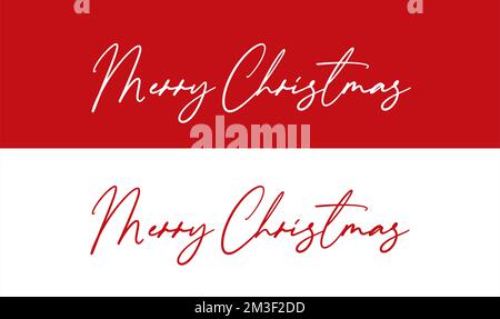 Merry Christmas script hand lettering on white and red backgrounds, Merry Christmas text styles, Merry Christmas 2023 calligraphy Stock Vector