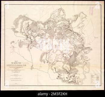 Map of the battle field of Spottsylvania C.H : showing the field of operations of the Army of the Potomac commanded by Maj. Gen. George G. Meade U.S.A., from May 8th to 21st, 1865 [i.e. 1864] , Spotsylvania Court House, Battle of, Va., 1864, Maps, 1864 Norman B. Leventhal Map Center Collection Stock Photo