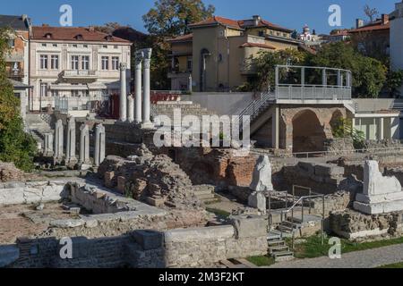 Roman Forum and Odeon in Plovdiv, Bulgaria. Stock Photo