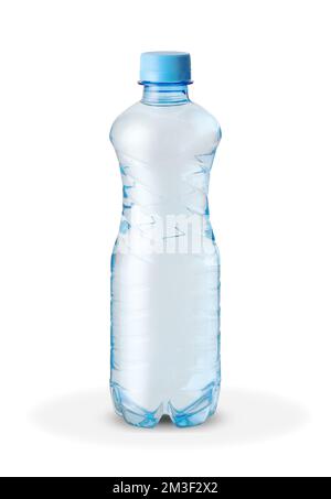 small plastic bottle with mineral water on a white background Stock Photo