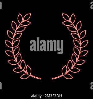 Neon branch of winner Laurel wreaths Symbol of victory red color vector illustration image flat style light Stock Vector