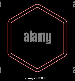 Neon hexagon shape element red color vector illustration image flat style light Stock Vector