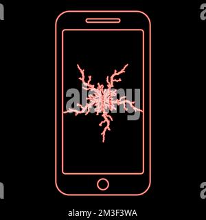 Neon smartphone with crash touch screen red color vector illustration image flat style light Stock Vector