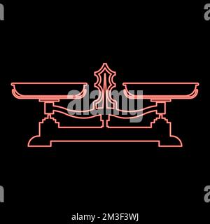 Neon balancing scales Store weigher Libra red color vector illustration image flat style light Stock Vector