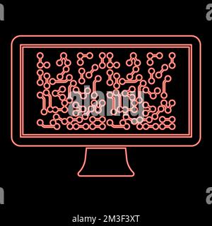 Neon screen with the scheme Technology concept red color vector illustration image flat style light Stock Vector