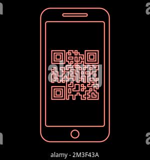 Neon smartphone with QR code on screen red color vector illustration image flat style light Stock Vector