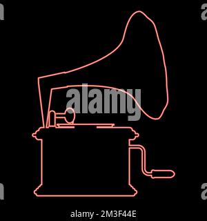 Neon phonograph Gramophone vintage Turntable for vinyl records red color vector illustration image flat style light Stock Vector