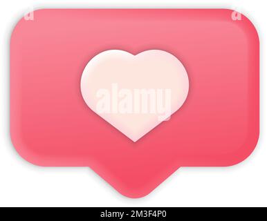 3D social media notification icon with heart symbol like icon vector eps 10 Stock Vector