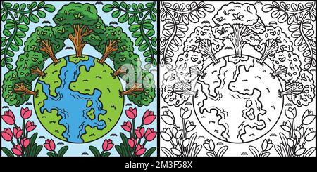 Earth Day Trees Crowning Earth Illustration Stock Vector