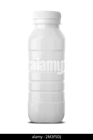a small plastic yogurt bottle on a white background Stock Photo