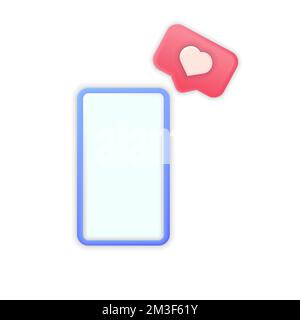 3D cartoon smartphone with like button. Cell phone with like and heart emoji speech bubble. Social media like icon on mobile phone. Isolated vector il Stock Vector