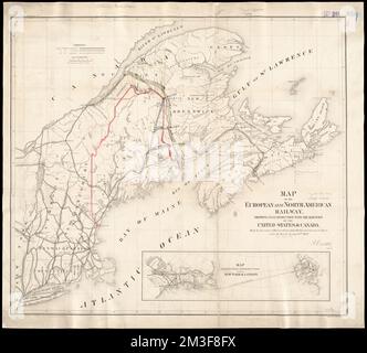 Map of the European and North American Railway, showing its connection with the railways of the United States & Canada; made by direction of His Excellency John Hubbard, Governor of Maine under the resolve of Aug. 20th 1850 , Railroads, New England, Maps, Railroads, Maritime Provinces, Maps Norman B. Leventhal Map Center Collection Stock Photo