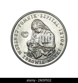 100 zlotys 1985 - Monument - Hospital of the Polish Mother's Health Center on a white background Stock Photo