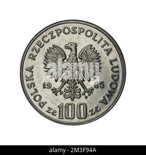 100 zlotys 1985 - Monument - Hospital of the Polish Mother's Health Center on a white background Stock Photo