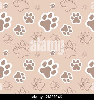 Dog and Cat paw seamless pattern vector doodle abstract animal footprint background for fabric, texture and wallpaper illustration for digital print Stock Vector