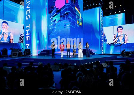 Bangkok, Thailand. 14th Dec, 2022. SILVY Pavida talks on stage after performing. The Standard, Bangkok Mahanakhon, celebrates its grand opening with a Festival of Music on 14 December 2022, officially marking the celebrated arrival of The Standard's Asia flagship in the Thai capital. Credit: Matt Hunt/Neato/Alamy Live News Stock Photo