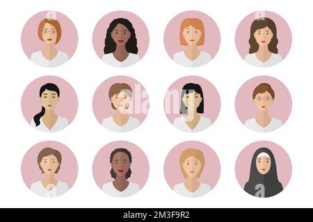 Set of female profile avatars. Vector icons. Stock Vector