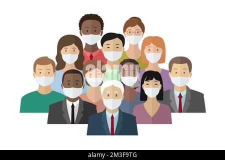Group of people in medical masks. Vector illustration. Stock Vector