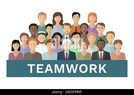 Employees of international company. Teamwork. Vector illustration. Stock Vector