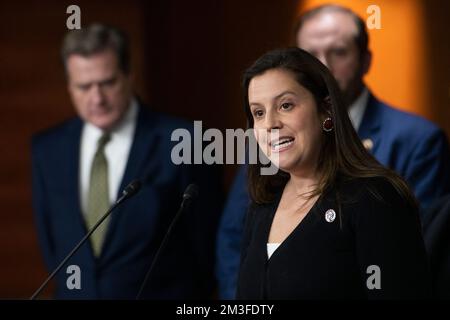 Washington, United States Of America. 14th Dec, 2022. House Republican Conference Chair United States Representative Elise Stefanik (Republican of New York) offers remarks during a press conference on FY23 appropriations at the US Capitol in Washington, DC, Wednesday, December 14, 2022. Credit: Rod Lamkey/CNP/Sipa USA Credit: Sipa USA/Alamy Live News Stock Photo