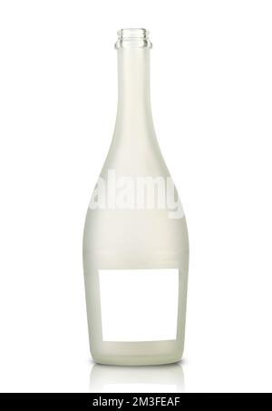 empty glass champagne bottle without cork on white background Stock Photo