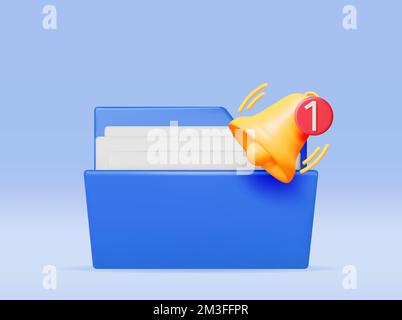 3D Document Folder with Notification Bell Stock Vector