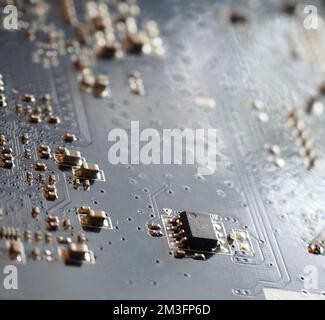 Close-up of electronic circuit board. Microchip consept background. Digital electronic background. Stock Photo