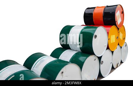 200 liter fuel tanks, including green tanks, black tanks, red yellow tanks Stock Photo