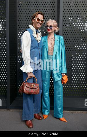 MILAN - SEPTEMBER 23: Man with Gucci shoes and Louis Vuitton bag before  Gabriele Colangelo fashion show, Milan Fashion Week street style on  September Stock Photo - Alamy