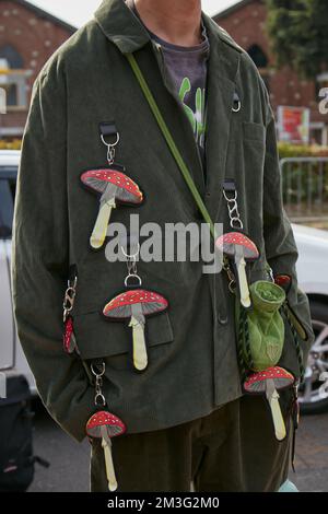 MILAN - SEPTEMBER 23: Man with Gucci shoes and Louis Vuitton bag before  Gabriele Colangelo fashion show, Milan Fashion Week street style on  September Stock Photo - Alamy