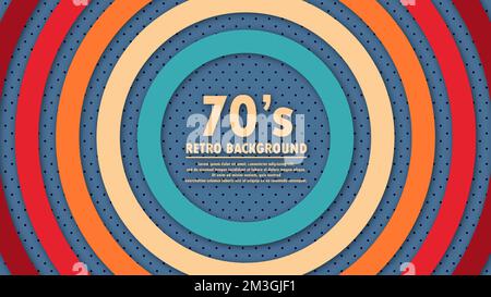 Abstract geometric 1970's background with retro colors and circles element. Design in futuristic retro style. Vector illustration. Stock Vector
