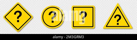 Set collection of question point or mark in a yellow circle, triangle, rhombus and square with a shadow. symbol of question. Who, what, how, why, for Stock Vector