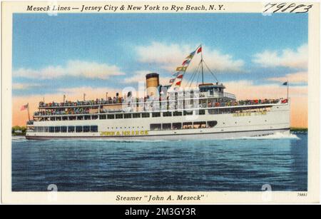 Meseck Lines -- Jersey City & New York to Rye Beach, N. Y. Steamer 'John A. Meseck' , Ships, Tichnor Brothers Collection, postcards of the United States Stock Photo