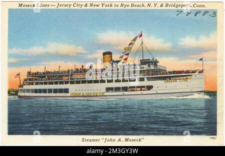 Meseck Lines -- Jersey City & New York to Rye Beach, N.Y. & Bridgeport, Conn., Steamer 'John A. Meseck' , Boats, Tichnor Brothers Collection, postcards of the United States Stock Photo