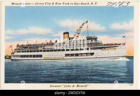 Meseck Lines -- Jersey City & New York to Rye Beach, N. Y. Steamer 'John A. Meseck' , Ships, Tichnor Brothers Collection, postcards of the United States Stock Photo