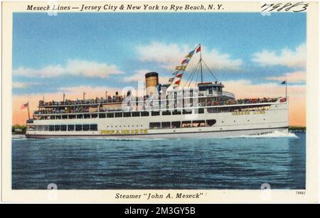 Meseck Lines -- Jersey City & New York to Rye Beach, N. Y. Steamer 'John A. Meseck' , Ships, Tichnor Brothers Collection, postcards of the United States Stock Photo