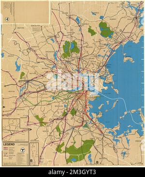 Metropolitan Boston transportation map : subway, bus, rail , Local ...